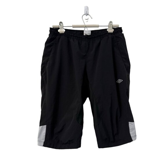 Umbro England Black Gray Logo Long Length Athletic Shorts Mens Size Large - Picture 1 of 6